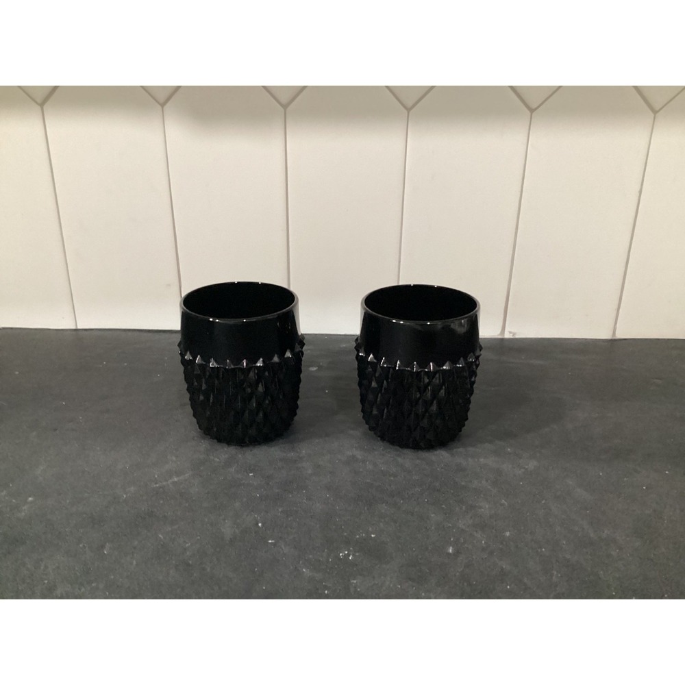 Set Of 2 Vintage Indiana Glass Tiara Black Diamond Point Tumblers
